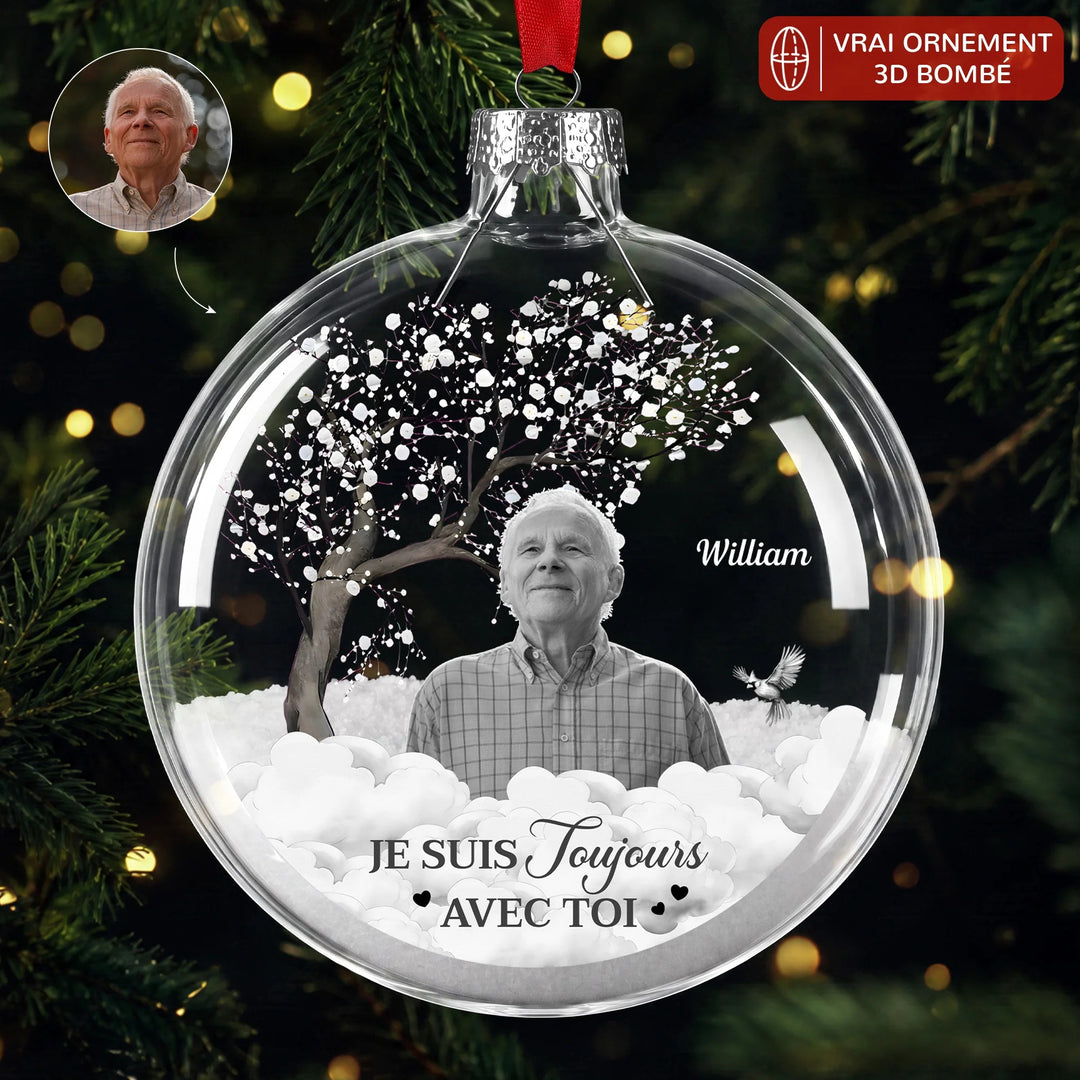 Ornement de Noël photo plat en plastique commémoratif personnalisé – Papa sera toujours avec toi