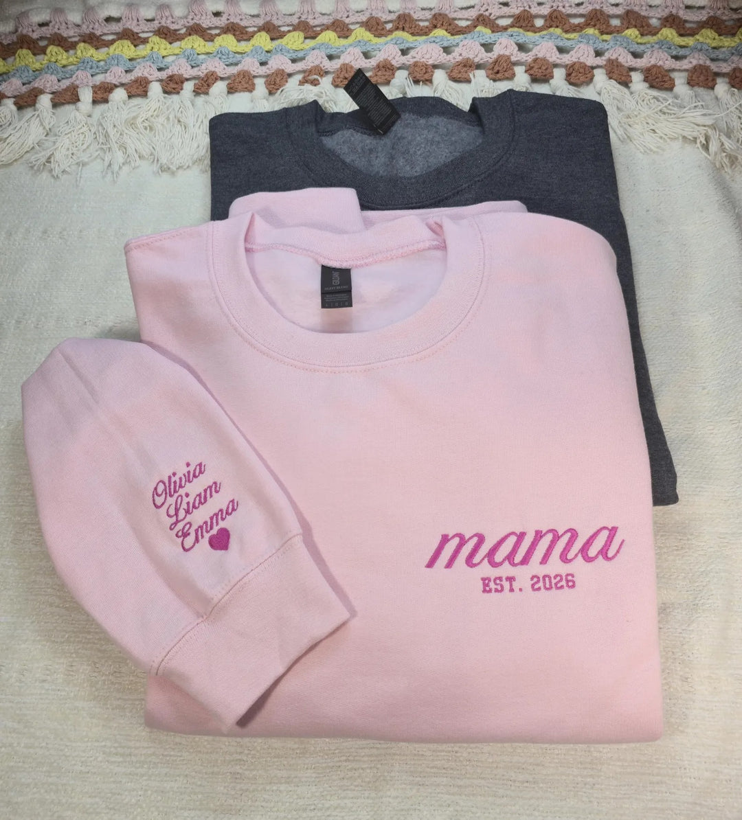 Sweat-shirt brodé avec les surnoms de maman et papa