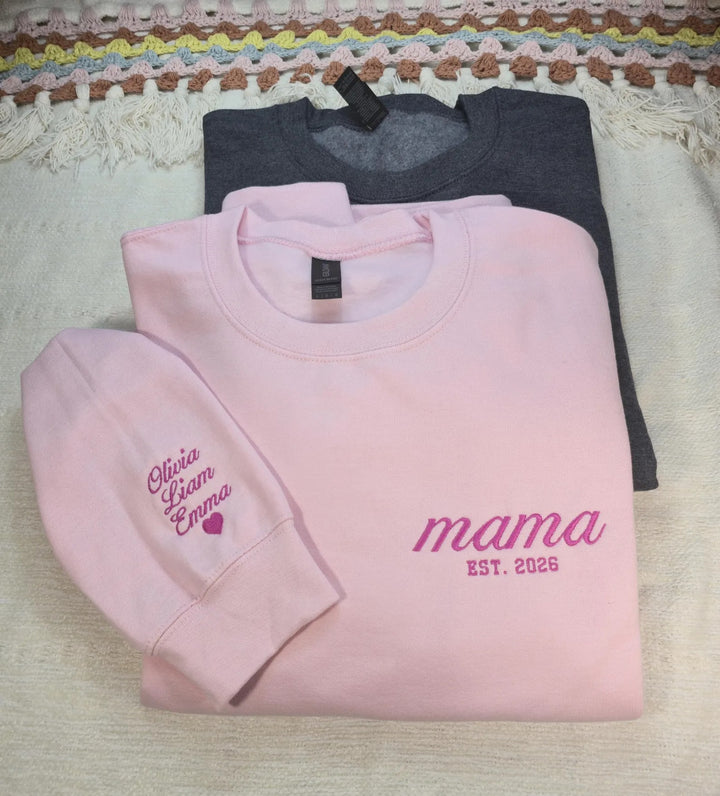 Sweat-shirt brodé avec les surnoms de maman et papa