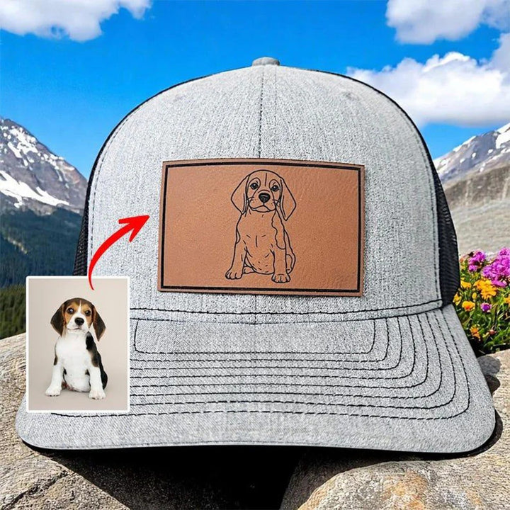 Casquette de camionneur en cuir avec portrait d'animal personnalisé et photo, cadeau unique pour les amoureux des animaux
