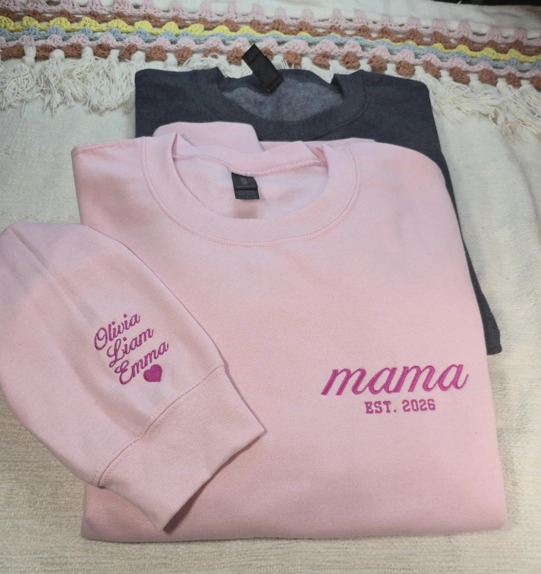 Sweat-shirt brodé avec les surnoms de maman et papa
