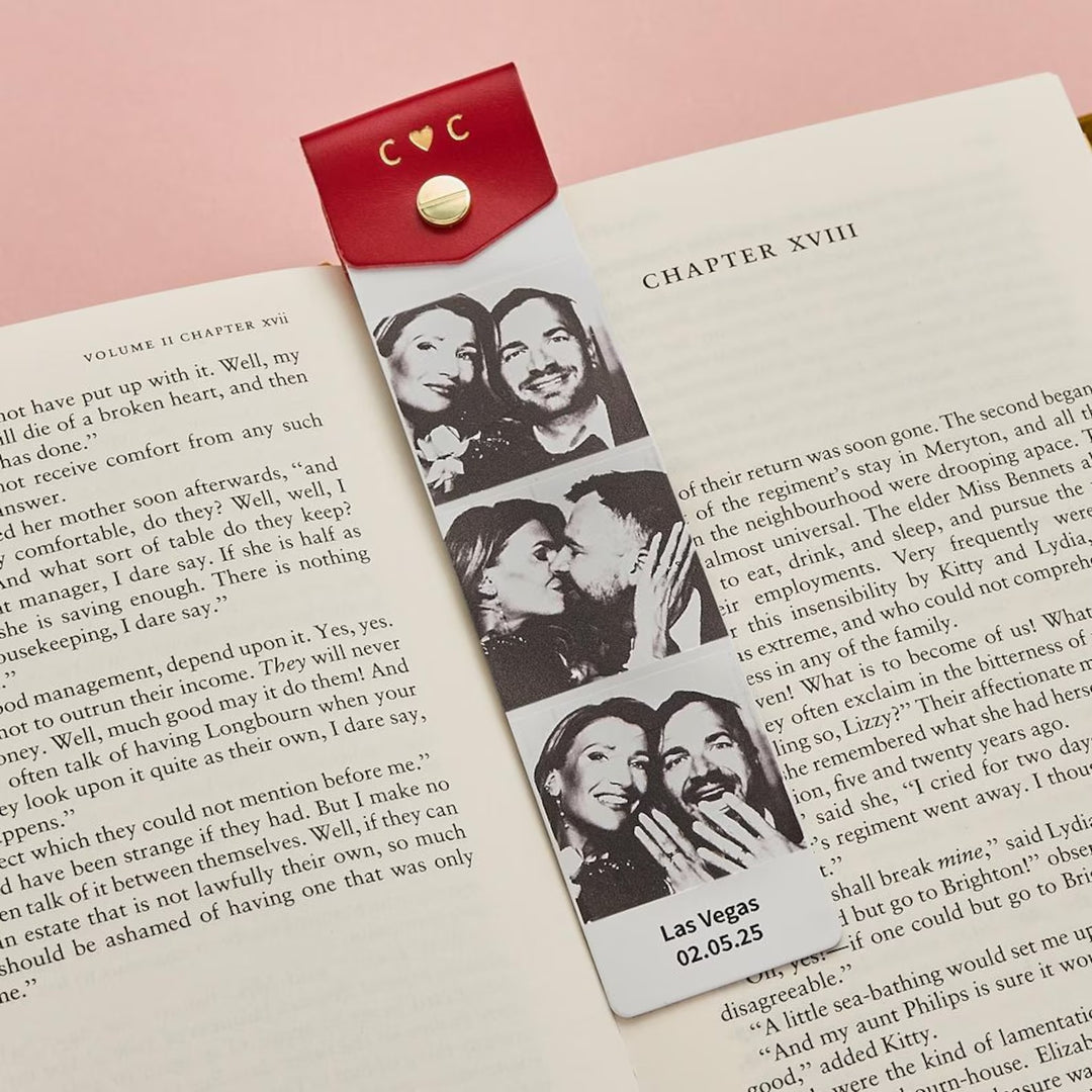 Marque-page en métal avec bande photo personnalisée en cuir pour maman, papa et la famille