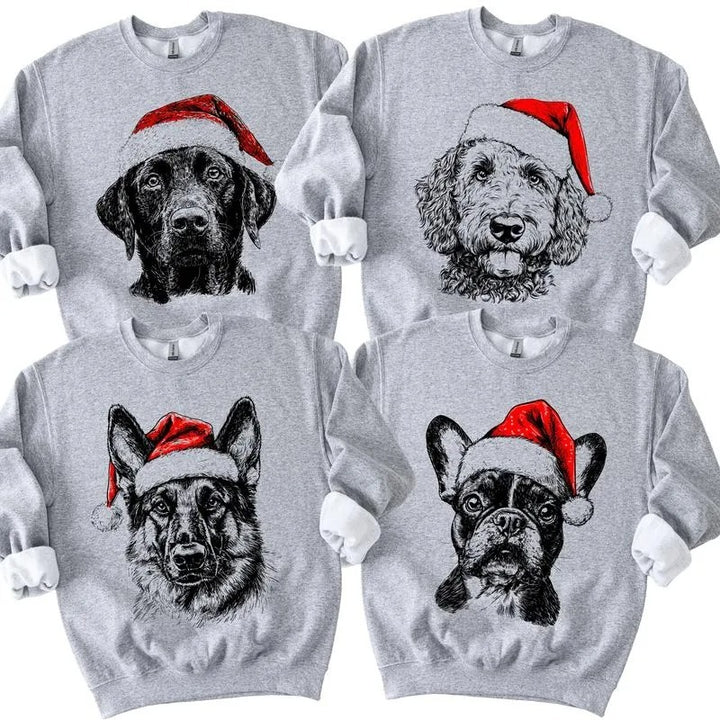 Sweat-shirt - Col rond personnalisé avec motif de chapeau de Père Noël pour chien/chat