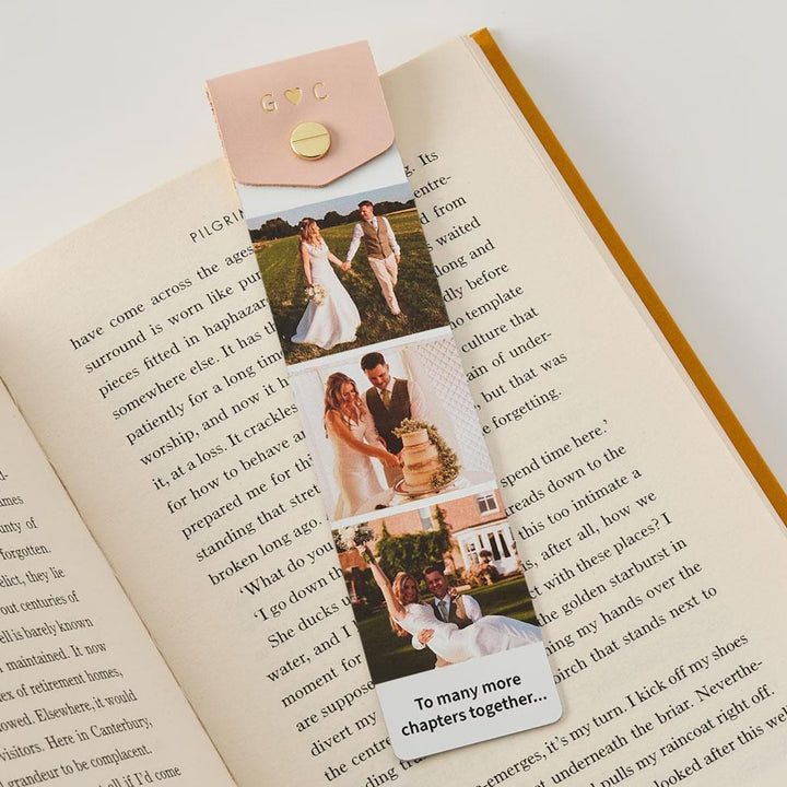 Marque-page en métal avec bande photo personnalisée en cuir pour maman, papa et la famille