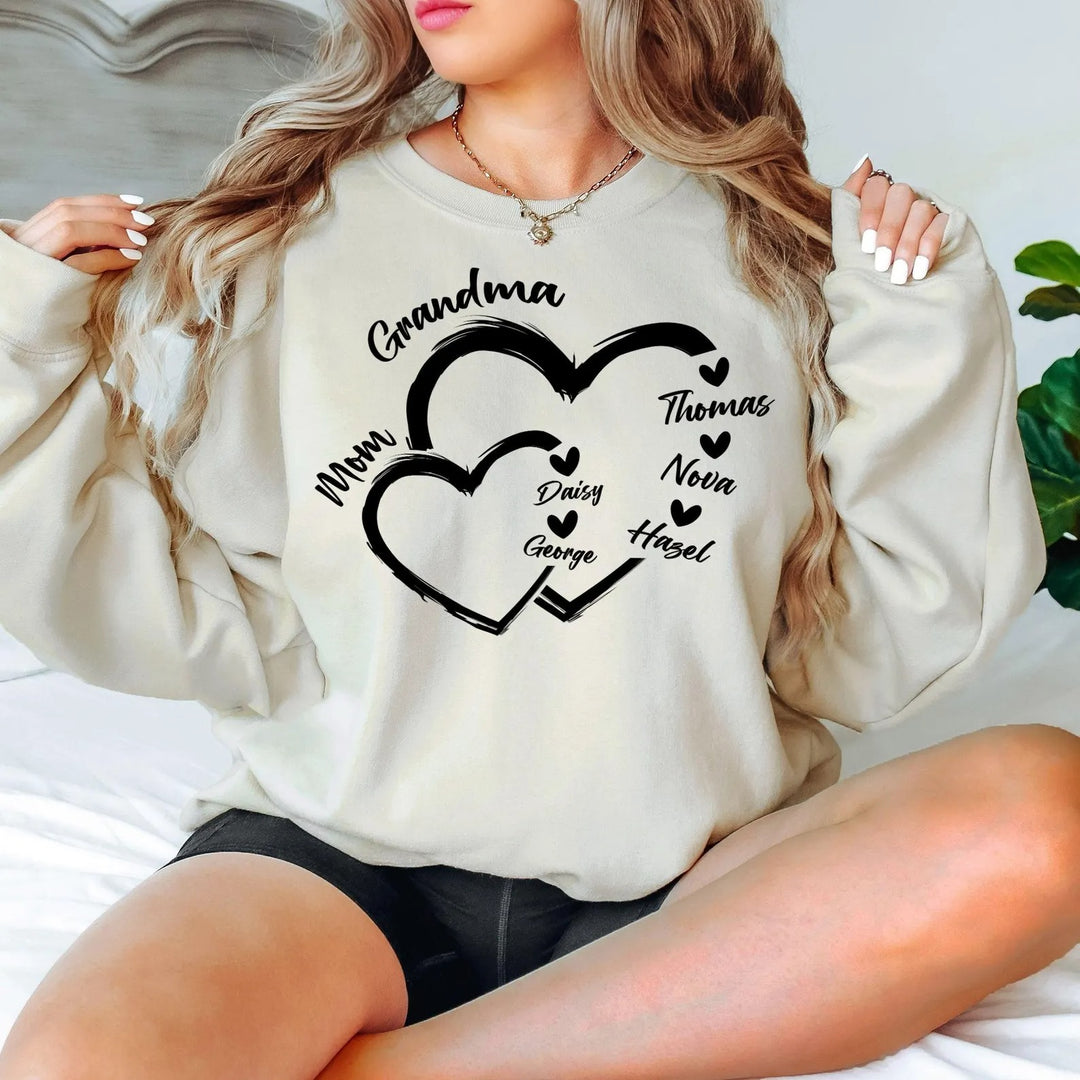 Sweat-shirt personnalisé imprimé à chaud pour les grands-mères, avec le nom de leurs enfants