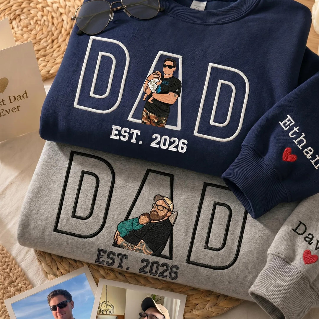 Sweat-shirt brodé personnalisé avec le portrait de papa — le cadeau idéal pour la fête des pères