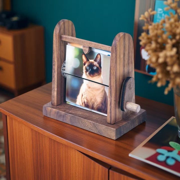 Boîte à album photo à rabat en bois sur mesure, à manivelle