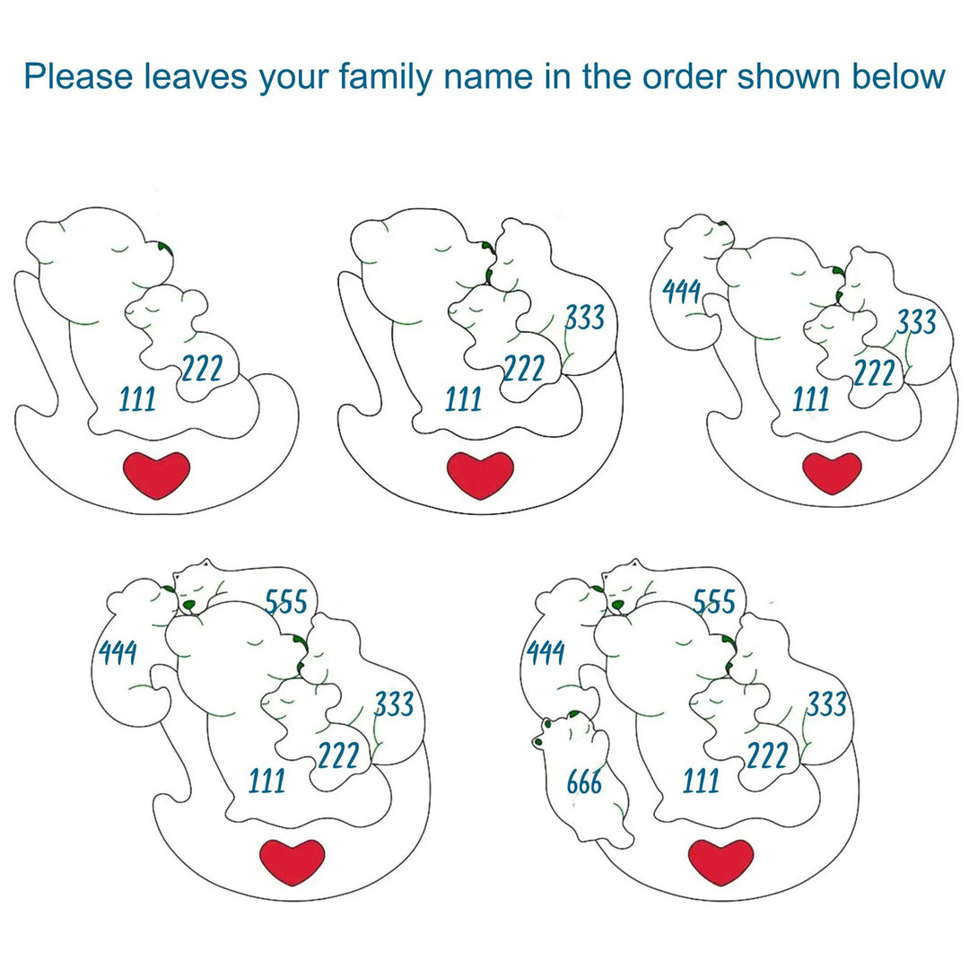 Puzzle familial en bois personnalisé – Ours Maman berçant ses petits avec prénoms gravés