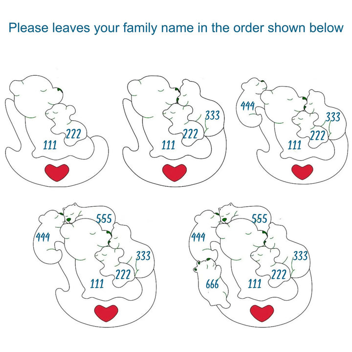 Puzzle familial en bois personnalisé – Ours Maman berçant ses petits avec prénoms gravés