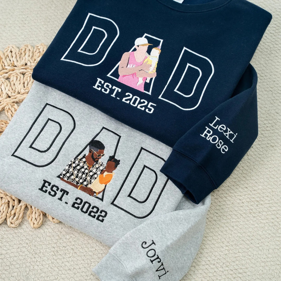 Sweat-shirt brodé personnalisé avec le portrait de papa — le cadeau idéal pour la fête des pères