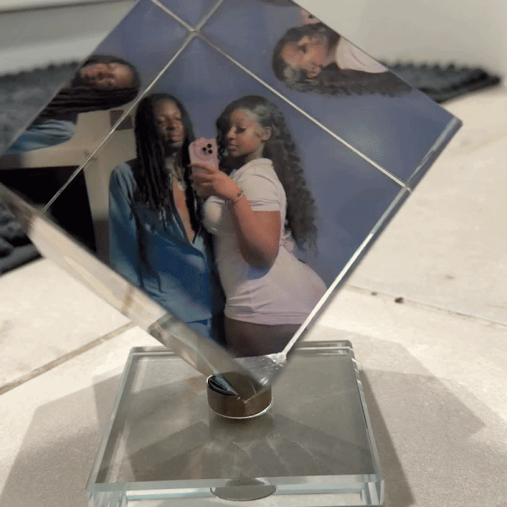 Cube photo rotatif en cristal – Cadeau pour les couples / Cadeau de Noël