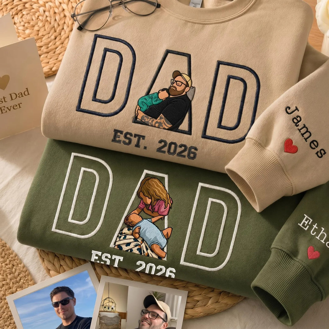 Sweat-shirt brodé personnalisé avec le portrait de papa — le cadeau idéal pour la fête des pères