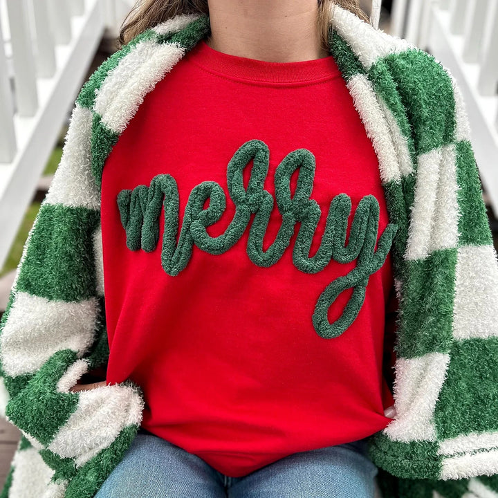 Sweat-shirt brodé en fil chenille personnalisé, cadeau de Noël