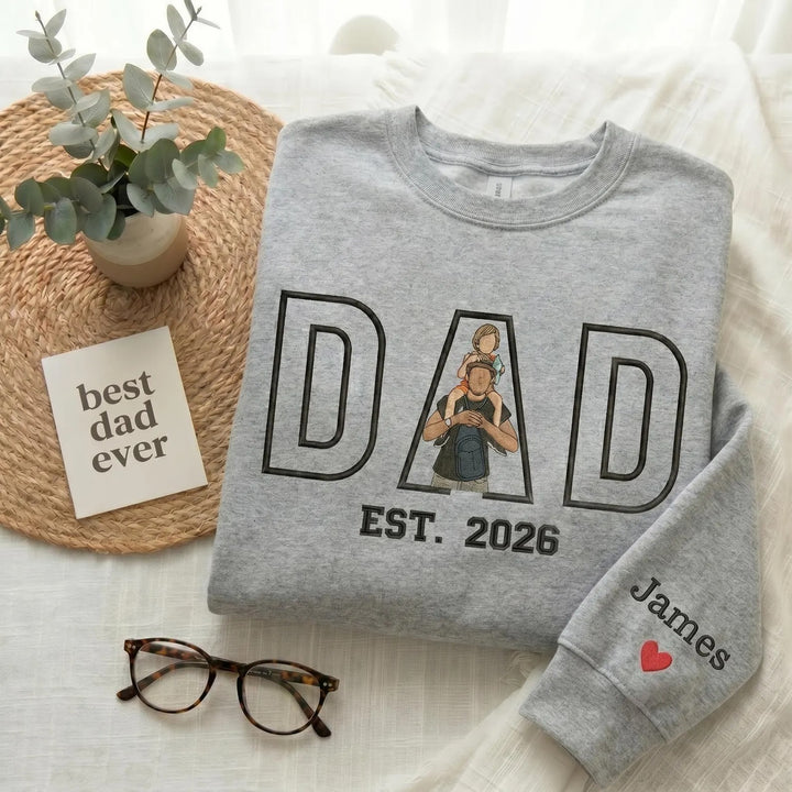 Sweat-shirt brodé personnalisé avec le portrait de papa — le cadeau idéal pour la fête des pères