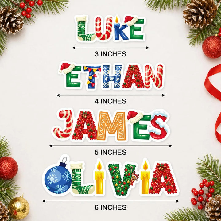 Autocollant de Noël personnalisé avec prénom – Sticker décoratif pour cadeaux et chaussettes de Noël