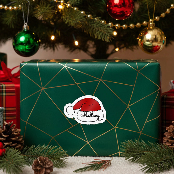 Autocollants imperméables personnalisés en forme de chapeau de Père Noël mignon avec nom, décoration cadeau de Noël