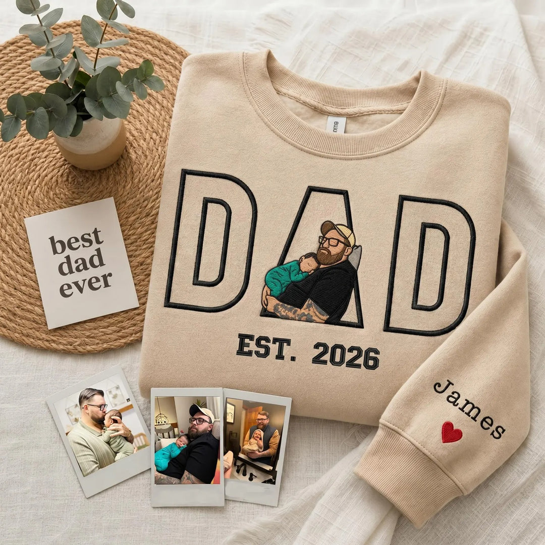 Sweat-shirt brodé personnalisé avec le portrait de papa — le cadeau idéal pour la fête des pères