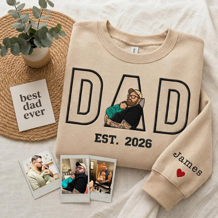 Sweat-shirt brodé personnalisé avec le portrait de papa — le cadeau idéal pour la fête des pères