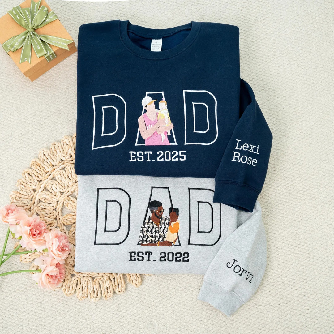 Sweat-shirt brodé personnalisé avec le portrait de papa — le cadeau idéal pour la fête des pères