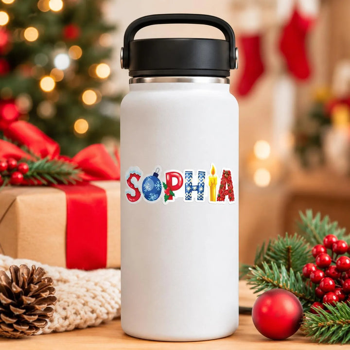 Autocollant de Noël personnalisé avec prénom – Sticker décoratif pour cadeaux et chaussettes de Noël