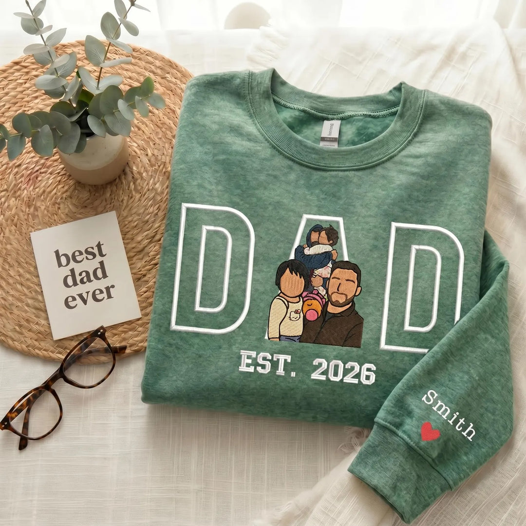 Sweat-shirt brodé personnalisé avec le portrait de papa — le cadeau idéal pour la fête des pères