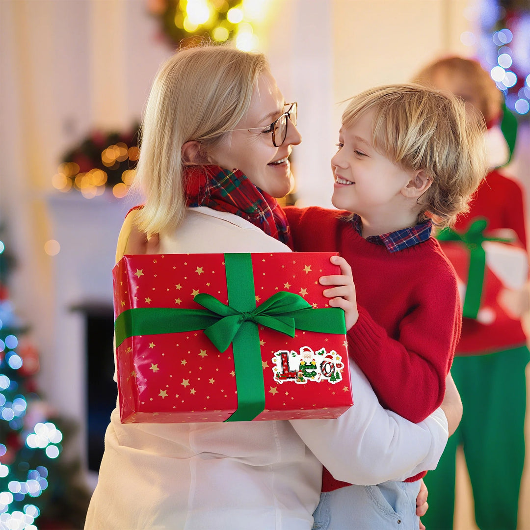 Étiquettes autocollantes imperméables personnalisées avec motif Père Noël et élan, avec nom, pour décoration de Noël