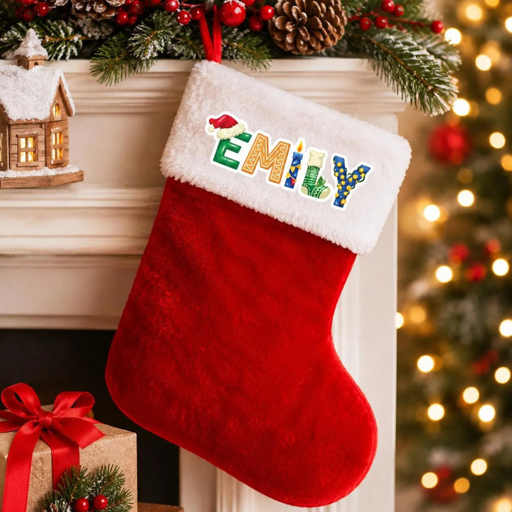 Autocollant de Noël personnalisé avec prénom – Sticker décoratif pour cadeaux et chaussettes de Noël