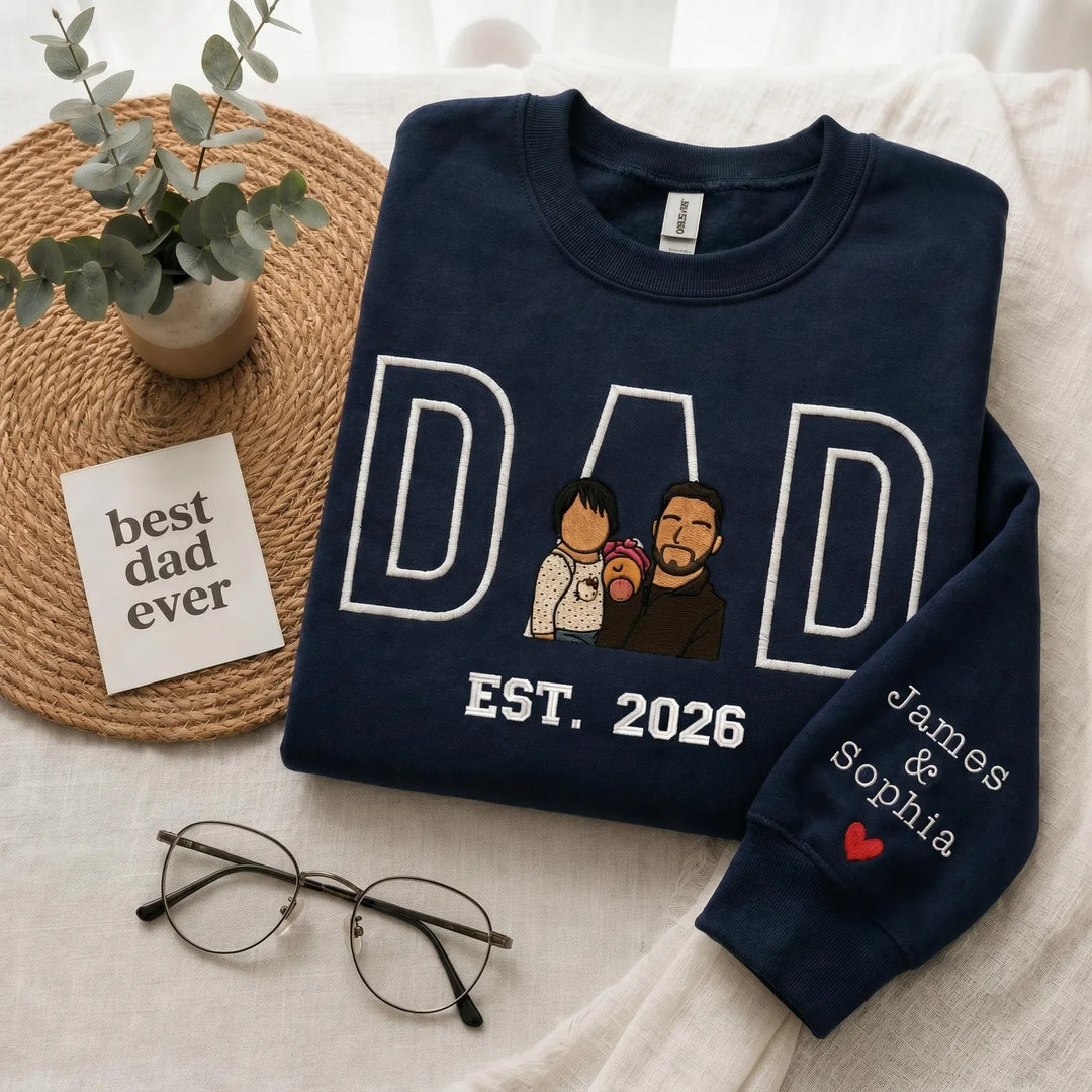 Sweat-shirt brodé personnalisé avec le portrait de papa — le cadeau idéal pour la fête des pères