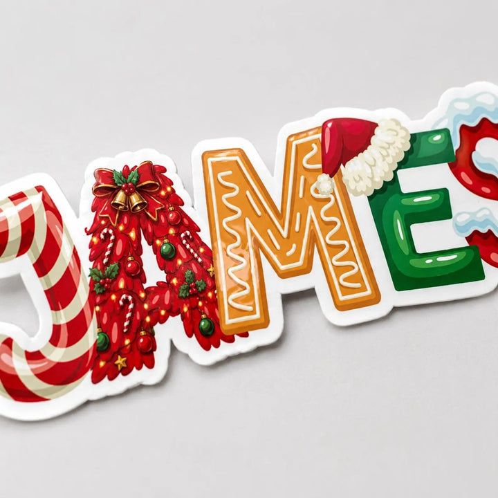 Autocollant de Noël personnalisé avec prénom – Sticker décoratif pour cadeaux et chaussettes de Noël