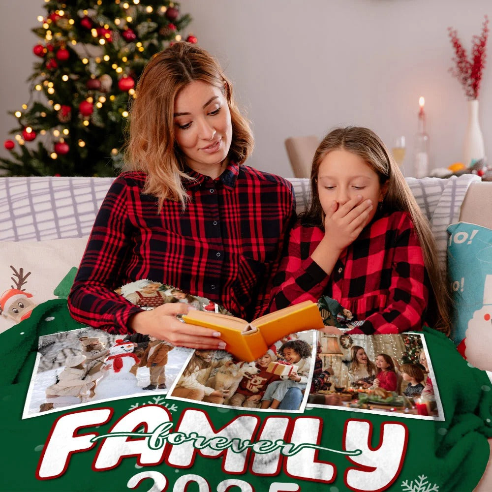 Couverture douce et personnalisée avec collage de photos d'arbre de Noël et 9 photos