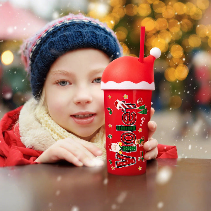 Bouteille d'eau en plastique personnalisée de 20 oz avec paille et nom, cadeau de Noël pour enfants