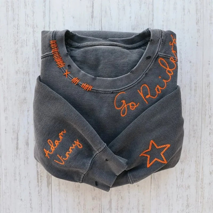 Sweat-shirt ras du cou vintage personnalisé brodé à la main, effet vieilli