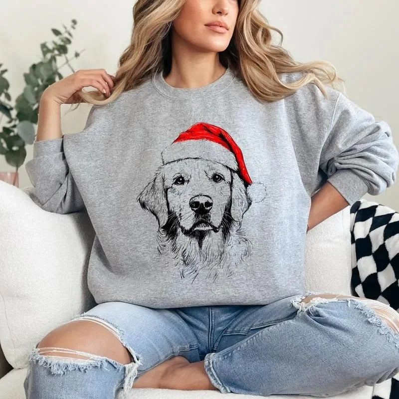 Sweat-shirt - Col rond personnalisé avec motif de chapeau de Père Noël pour chien/chat