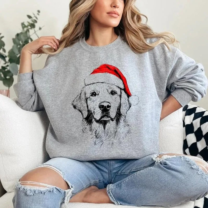 Sweat-shirt - Col rond personnalisé avec motif de chapeau de Père Noël pour chien/chat