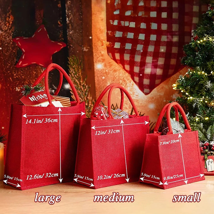Grand sac fourre-tout en jute rouge personnalisé avec le nom du Père Noël