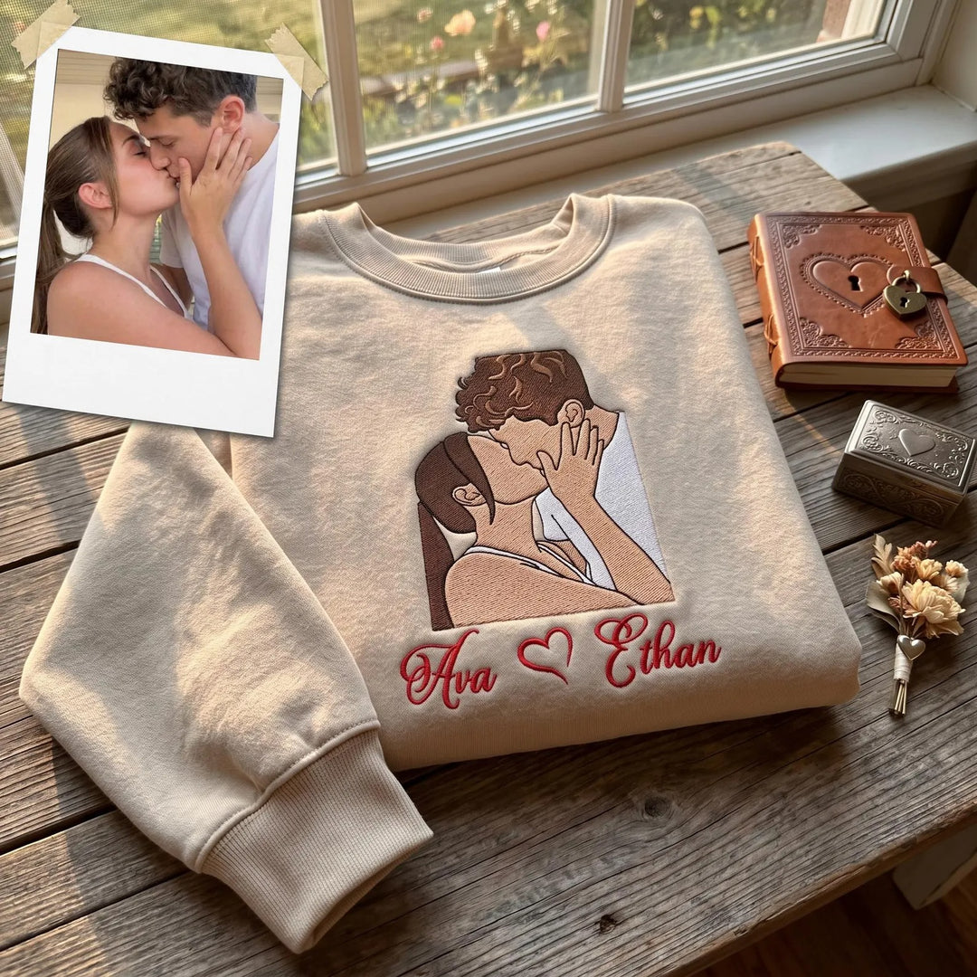 Sweat-shirts personnalisés avec portrait de couple brodé— un cadeau d'anniversaire ou de Noël