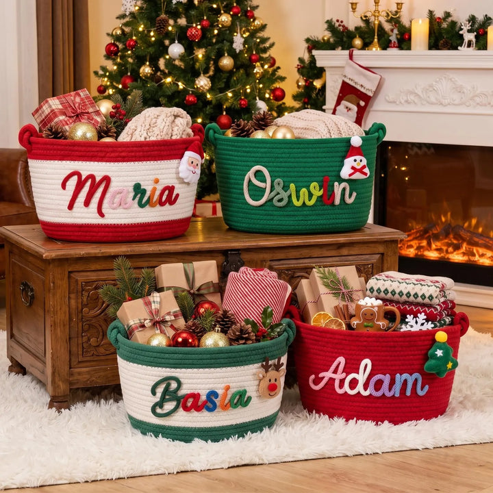 Panier de Noël personnalisé pour bébé, panier-cadeau personnalisé au prénom