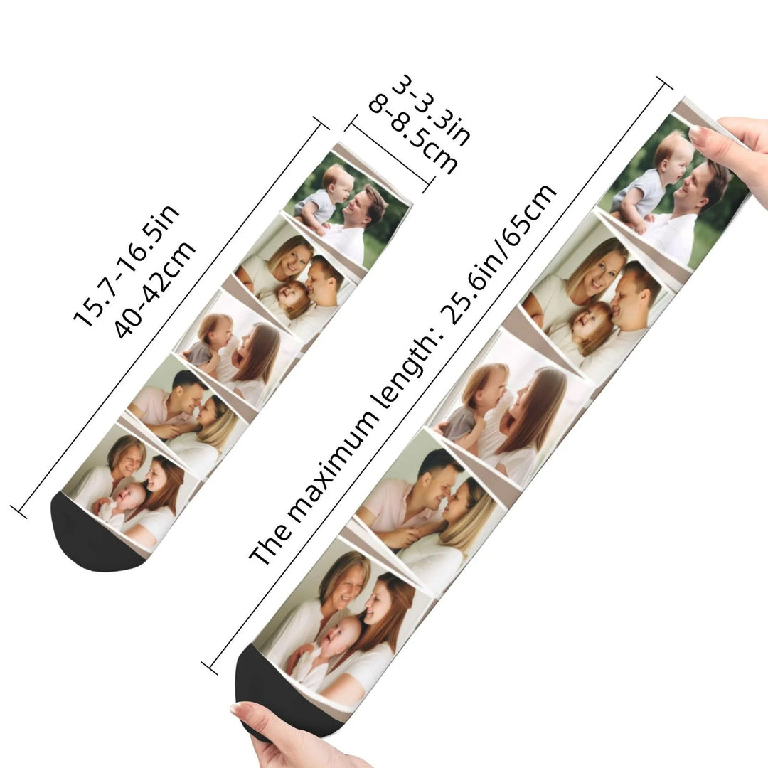 Chaussettes Personnalisées Colorées 5 Photos Collage Chaussettes à Genoux Confort Souple Respirant Noël Cadeau d'Anniversaire pour la Famille Amis