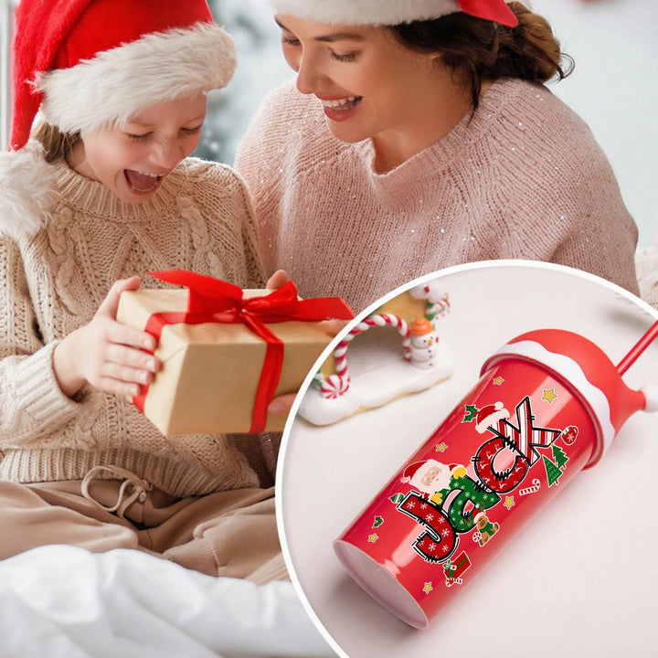 Bouteille d'eau en plastique personnalisée de 20 oz avec paille et nom, cadeau de Noël pour enfants