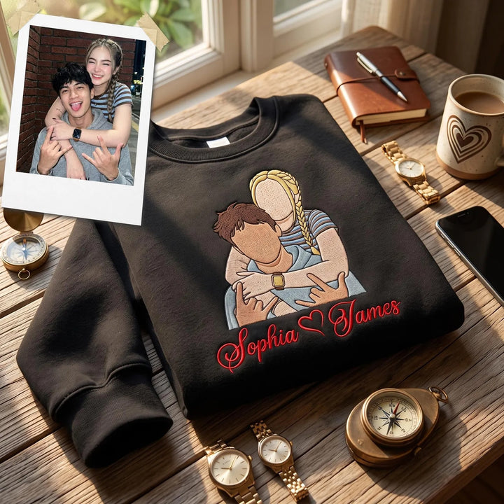Sweat-shirts personnalisés avec portrait de couple brodé— un cadeau d'anniversaire ou de Noël