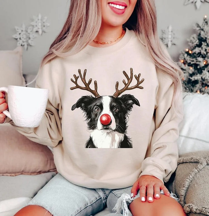 Sweat-shirt et sweat-shirt à capuche personnalisés avec imprimé de Noël représentant des rennes pour animaux de compagnie