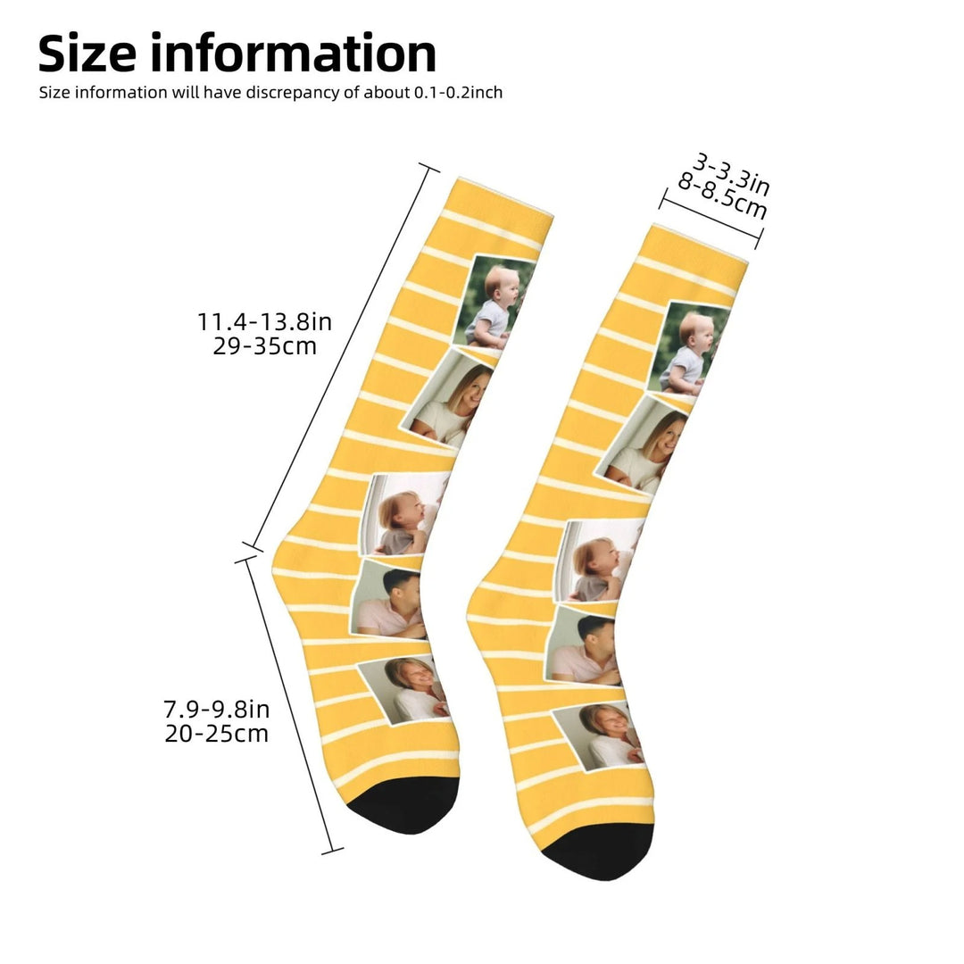 Chaussettes Personnalisées Colorées 5 Photos Collage Chaussettes à Genoux Confort Souple Respirant Noël Cadeau d'Anniversaire pour la Famille Amis
