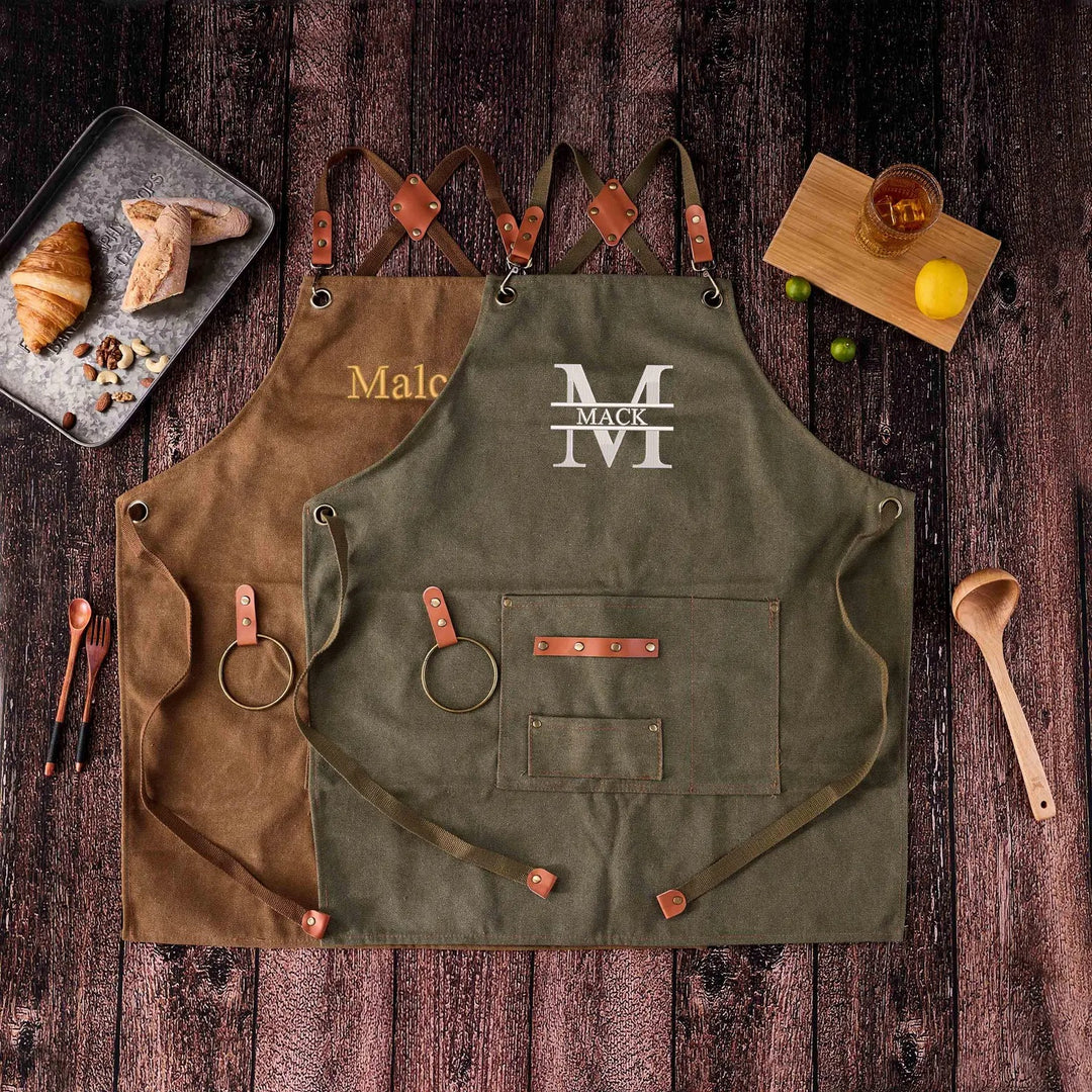 Tablier de barbecue personnalisé en toile cirée pour les papas, avec motif brodé