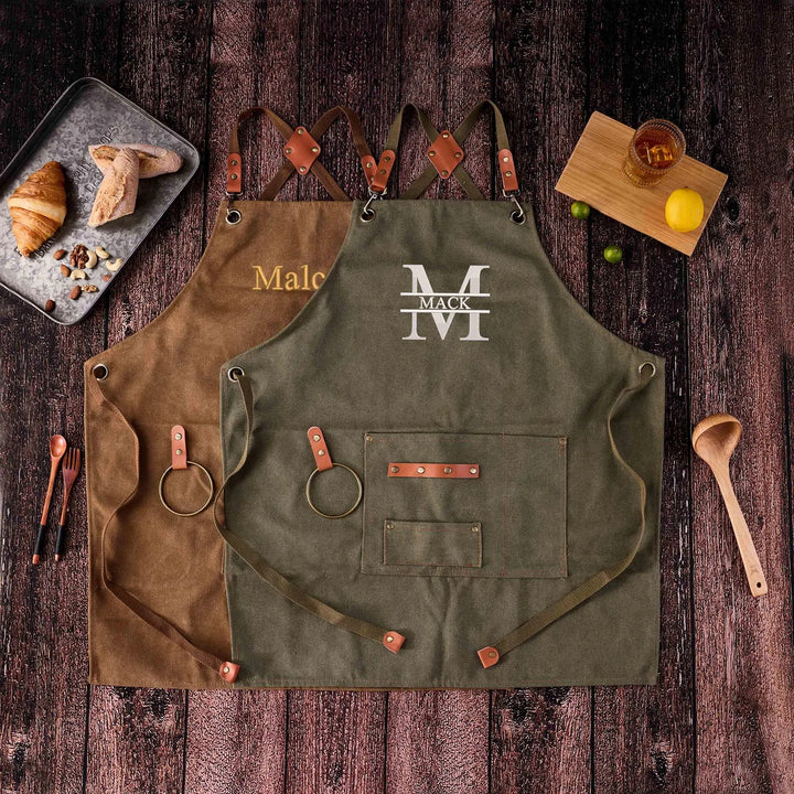 Tablier de barbecue personnalisé en toile cirée pour les papas, avec motif brodé