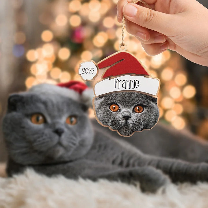 Portrait d'animal de compagnie personnalisé avec chapeau de Père Noël en bois double