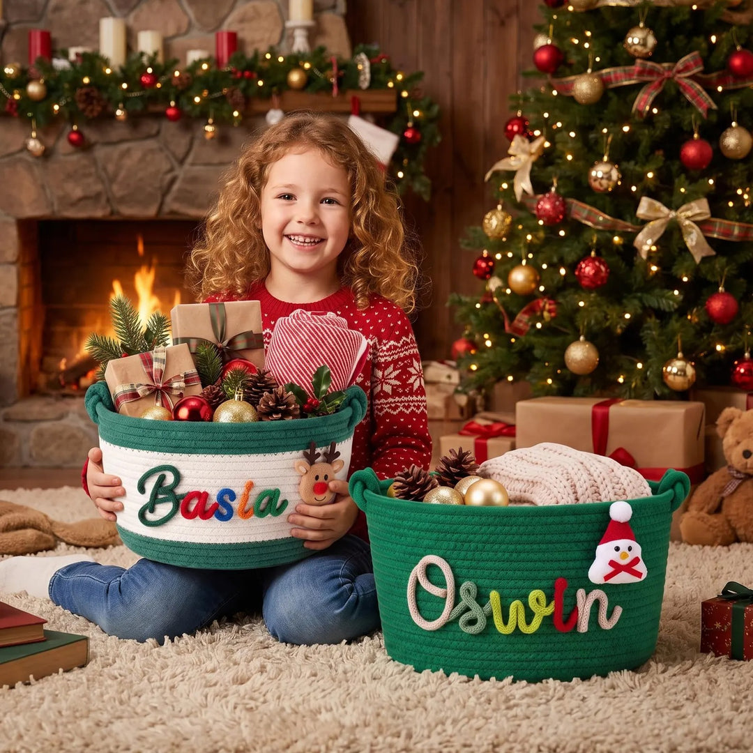 Panier de Noël personnalisé pour bébé, panier-cadeau personnalisé au prénom