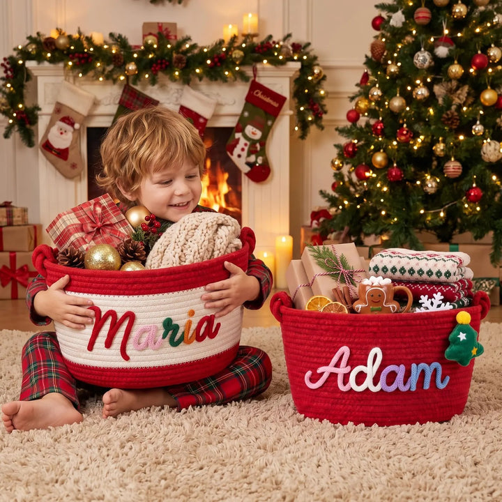 Panier de Noël personnalisé pour bébé, panier-cadeau personnalisé au prénom