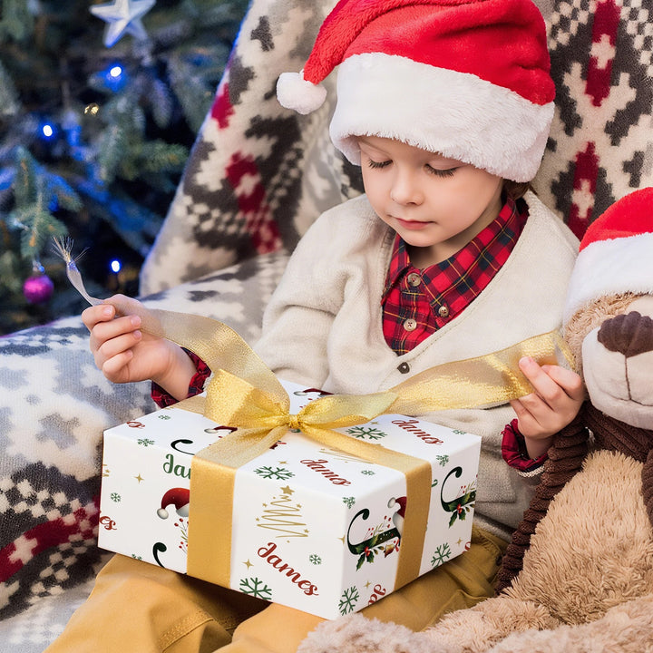 Papier d'emballage personnalisé avec initiales de Noël et nom, cadeau de Noël pour la famille et les amis