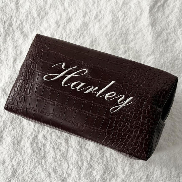 Trousse de toilette en cuir personnalisée avec nom brodé – Idée cadeau pour Noël et un anniversaire