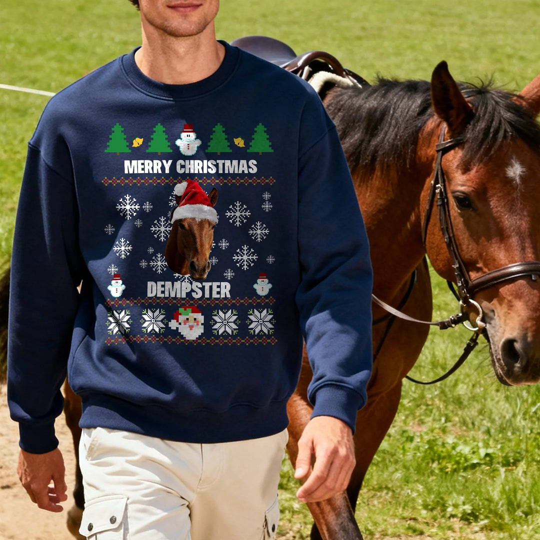 Sweat-shirt doux personnalisé avec chapeau de Père Noël multicolore et photos de visage d'animal de compagnie avec nom, cadeau de Noël